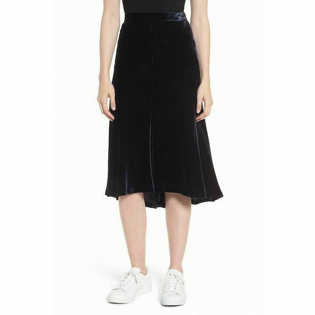 Nordstrom Signature Navy Silk Velvet Skirt Sz Xs,S